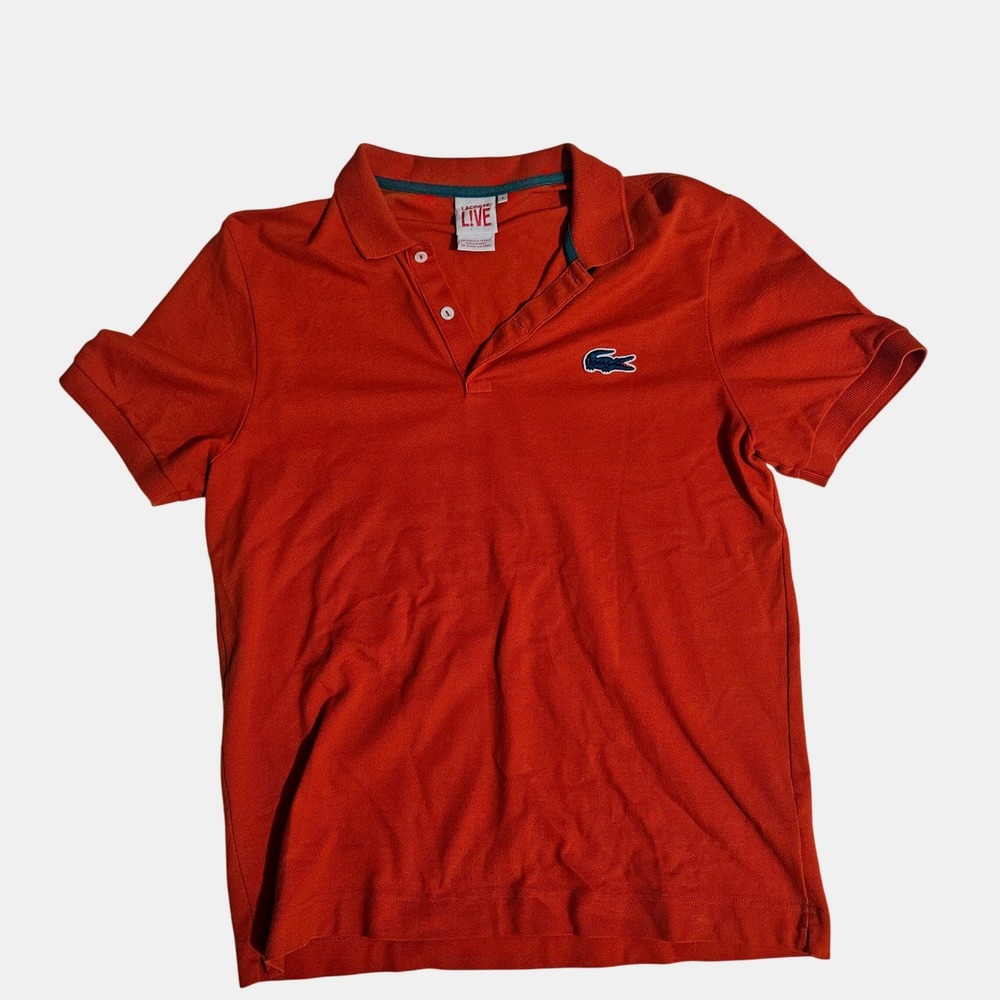Lacoste L!VE Mens Orange Short Sleeve Pique Polo Shirt Size 4 Small Medium Logo